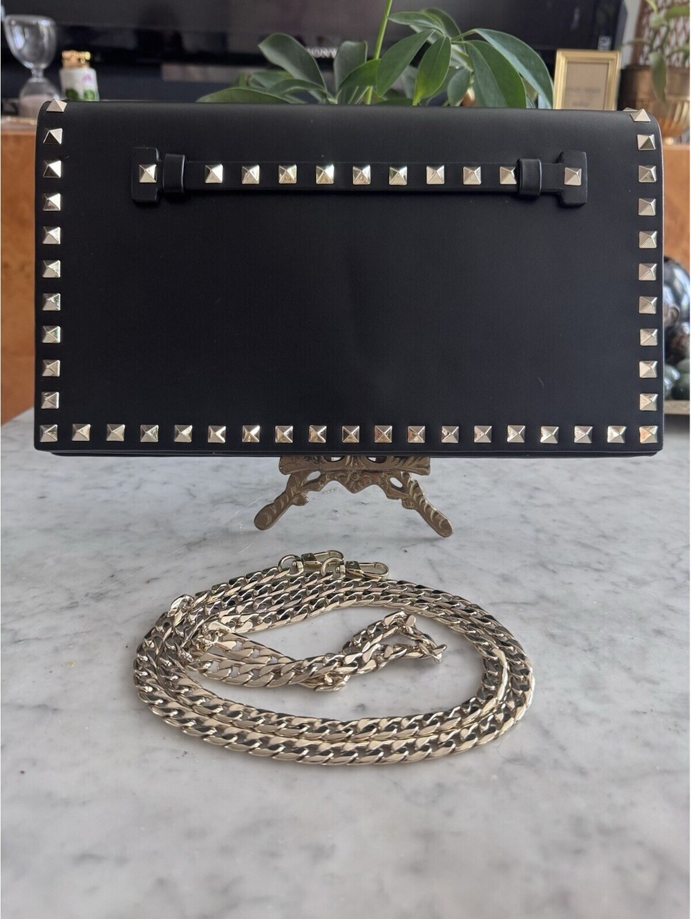 Valentino Rockstar Studded Clutch W/ Gold Crossbody Chain-Epitome Icon!! [COPY]
